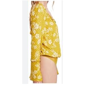 Brand New Free People Women's XS Sample Garment Yellow White Floral Bodysuit